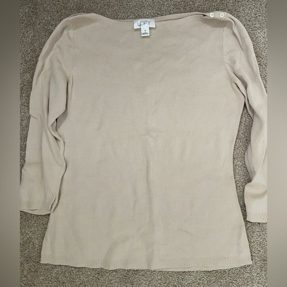 LOFT Beige Off-the-Shoulder Boatneck Sweater